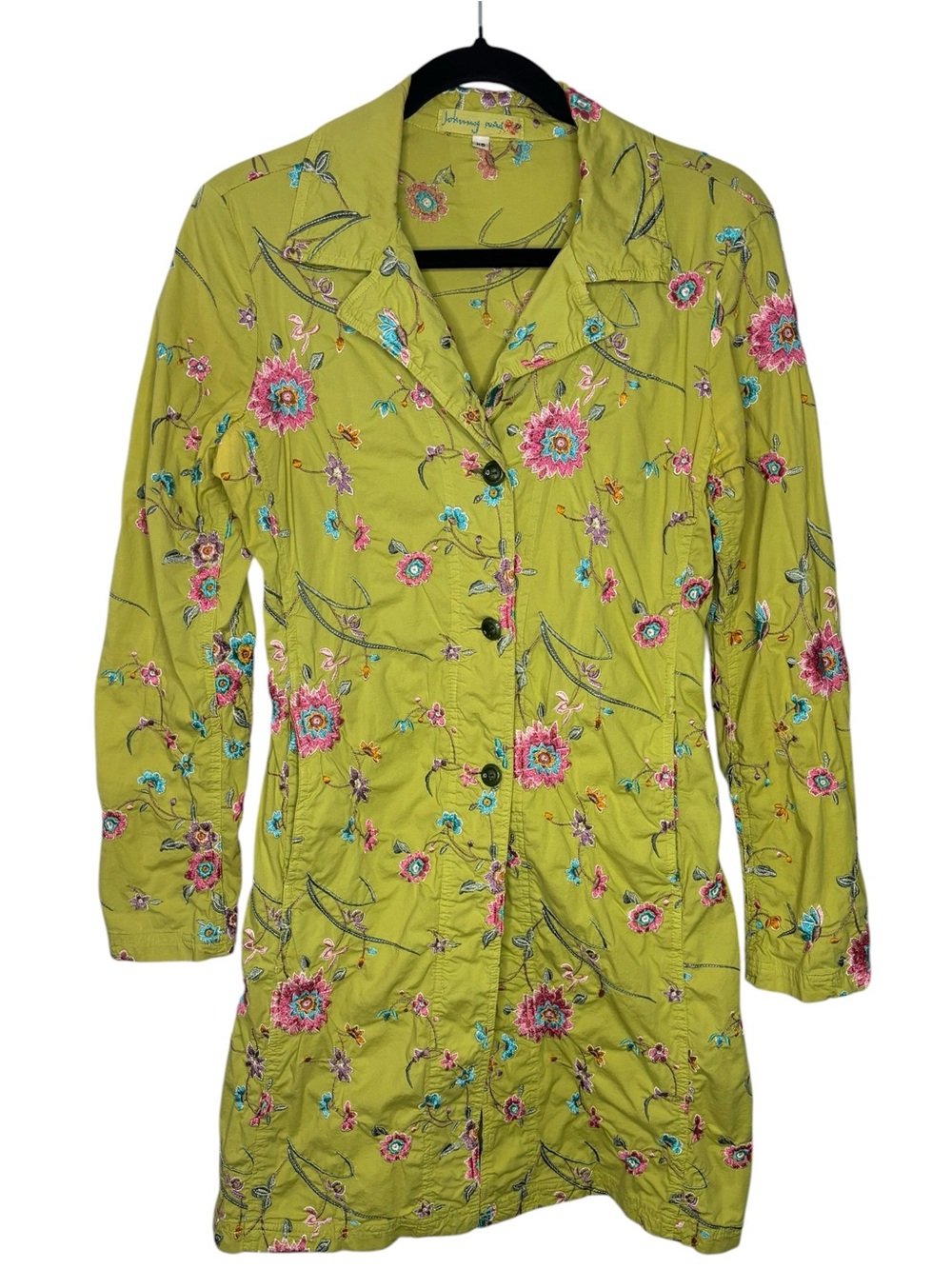 Johnny Was VTG 90s Embroidered Duster Jacket Preppy Maximalist Size XS
